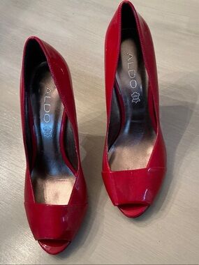 Aldo Patent Red Peep-Toe Pumps